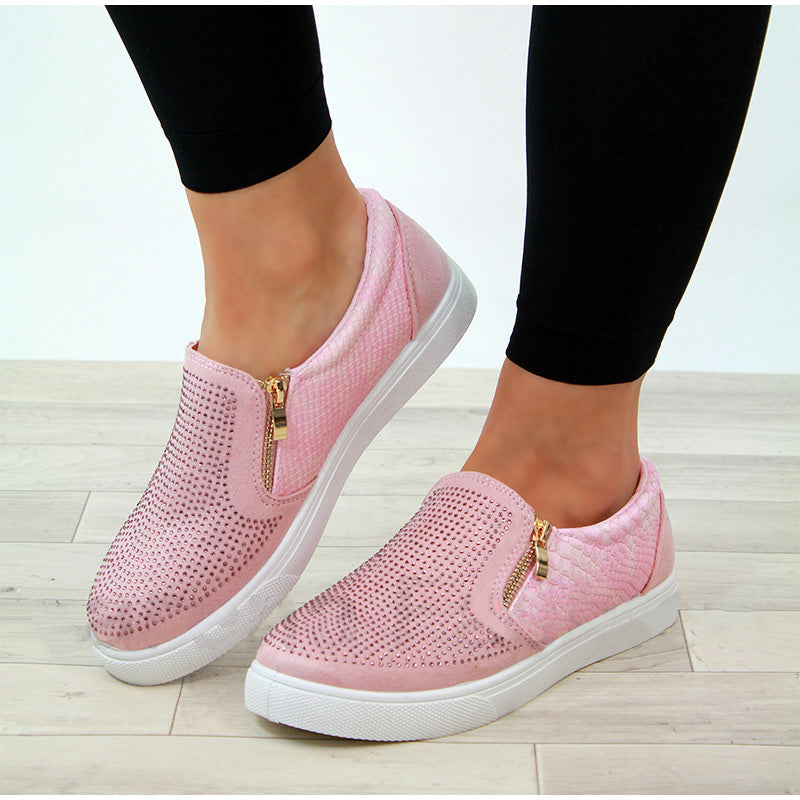 Crystal Slip On Flat Loafers