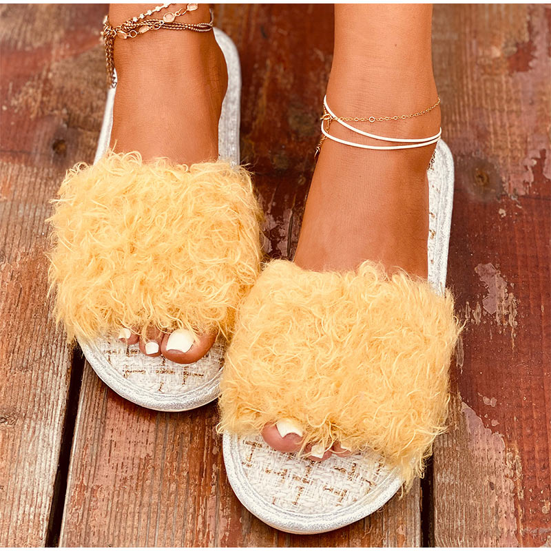 Warm Short Furry Plush Indoor Slippers