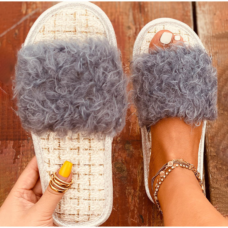 Warm Short Furry Plush Indoor Slippers