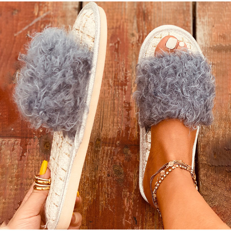 Warm Short Furry Plush Indoor Slippers