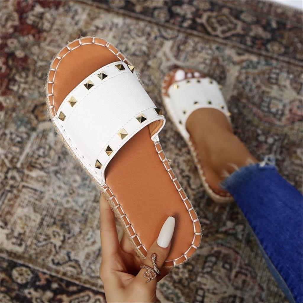 Punk Rivet Leather Sewing Slippers