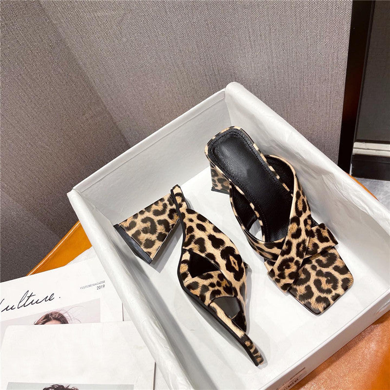 Leopard Triangle High Heels Sandals