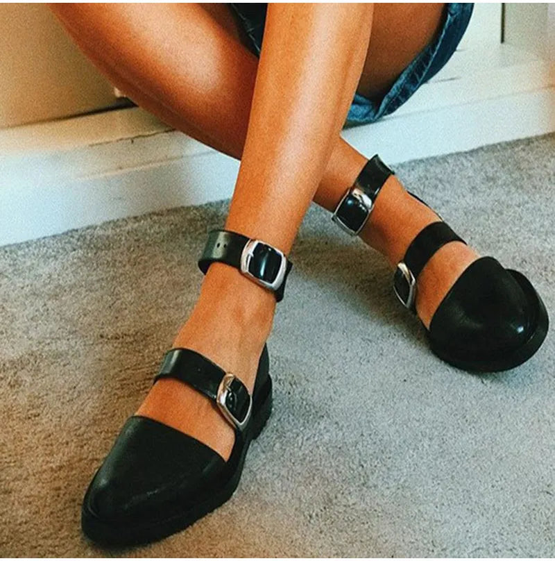 Color Contrast Buckle Flats