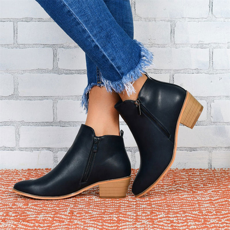 Zipper Thick Heel Ankle Boots