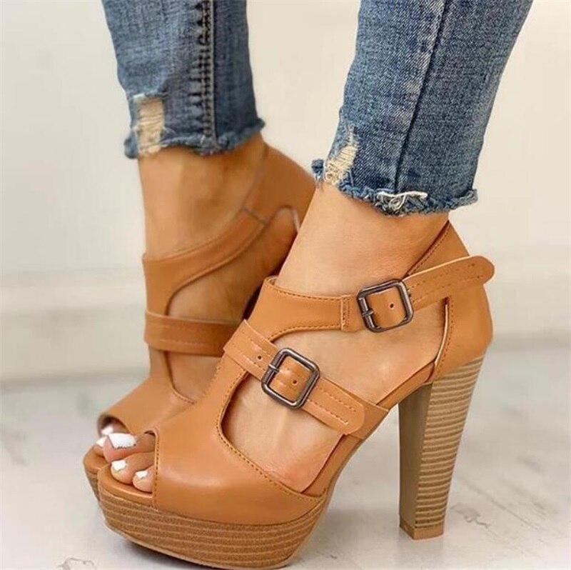 Peep Toe Buckle Strap Sandals