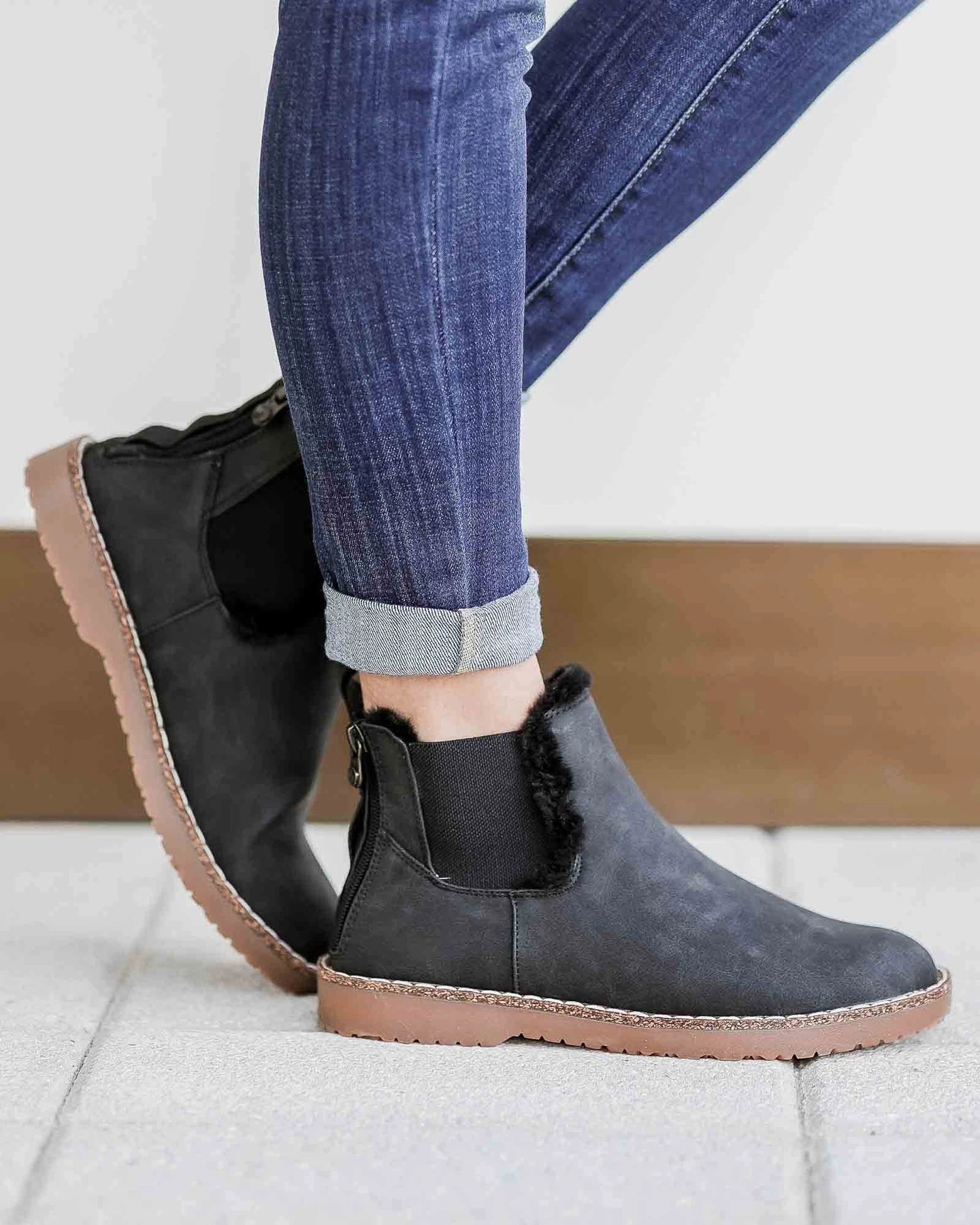 Slip On Back Zipper Plush Sole Ankle Booties