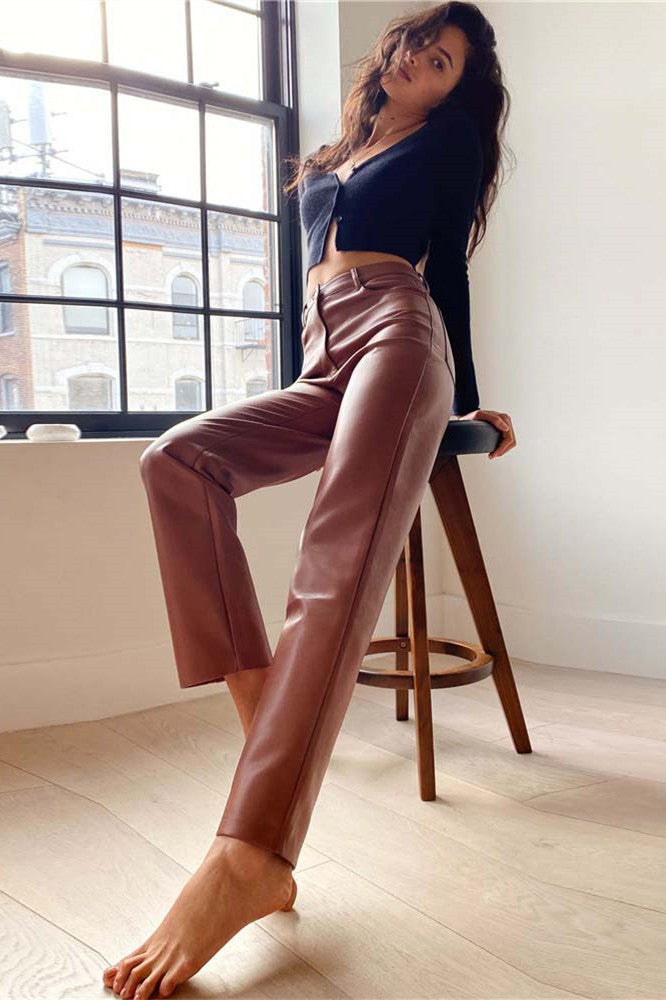 Faux Leather High Waist Straight Leg Pants