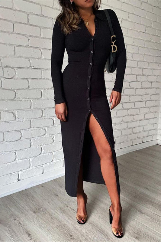 V-Neck Skinny Long Knitted Dress