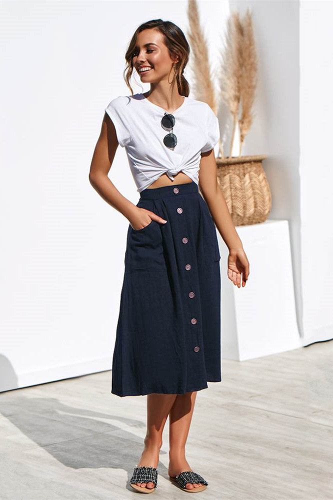 Row Button Loose Pocket Skirt
