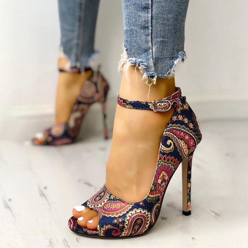 Increased Stiletto Super Peep Toe Ankle Strap Sandals