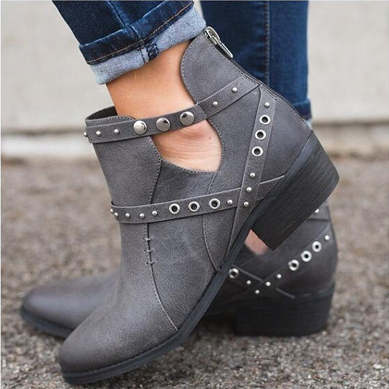 Retro Rivet Punk Pumps Ankle Boots