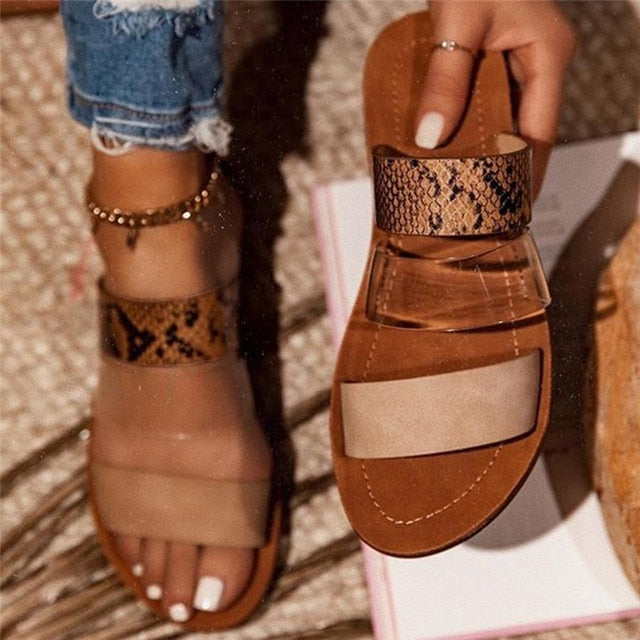 Snakeskin Print Buckle Straps Sandals