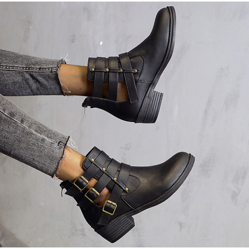 Breathable Square Heels Hollow Out Ankle Boots