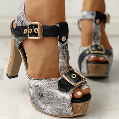 Platform Flower Square Heel Shoes