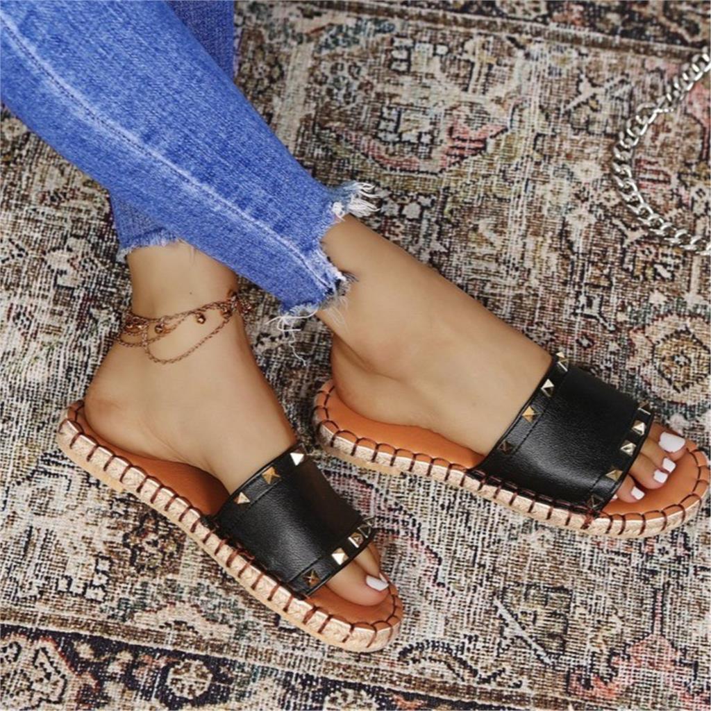 Punk Rivet Leather Sewing Slippers