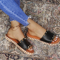 Punk Rivet Leather Sewing Slippers