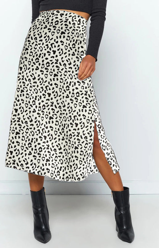 Leopard Chiffon Split Skirt