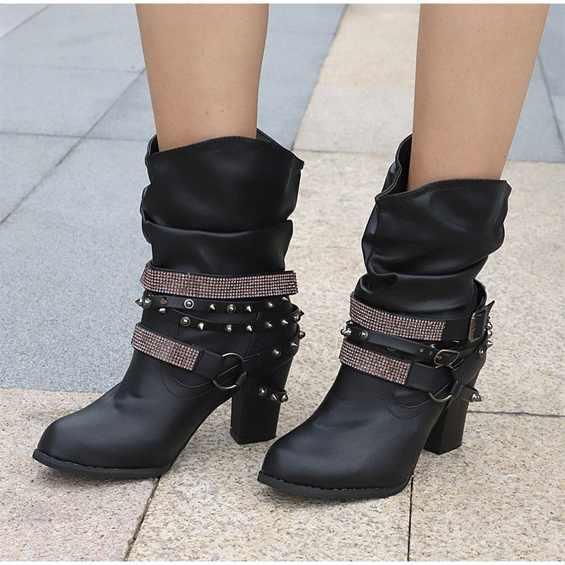 Rivet Buckle Strap Boots