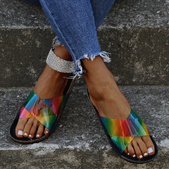 Rainbow Color PU Cross Tied Slippers