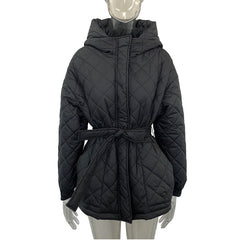 Elegant Tie Belt Loose Arygle Hooded Parkas