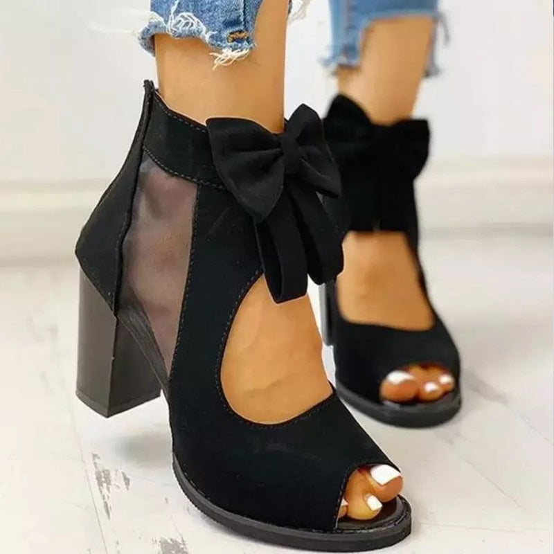 Butterfly Knot Mesh High Heels Sandals