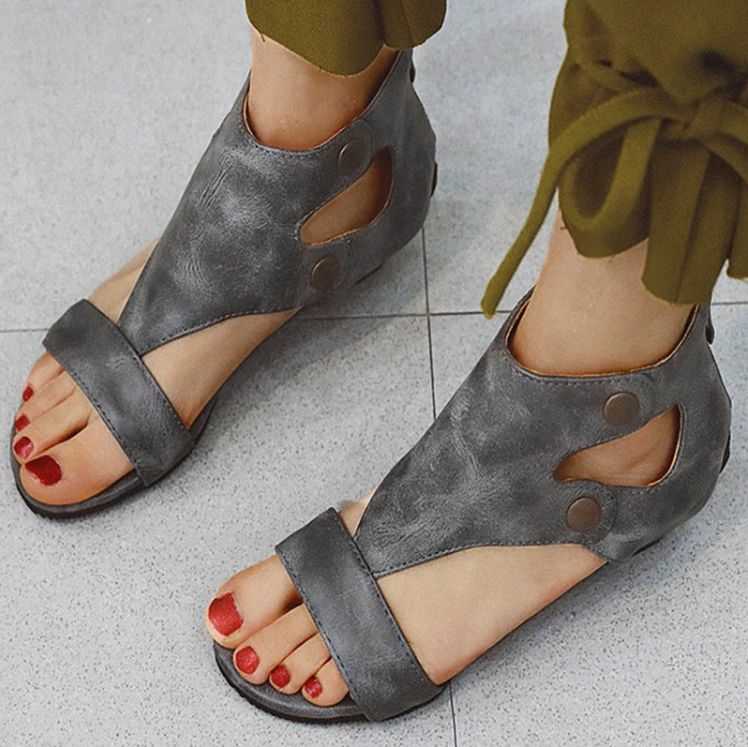 Camouflage PU Hollow Button Sandals