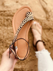 Faux Suede Leopard Print Flat Sandals