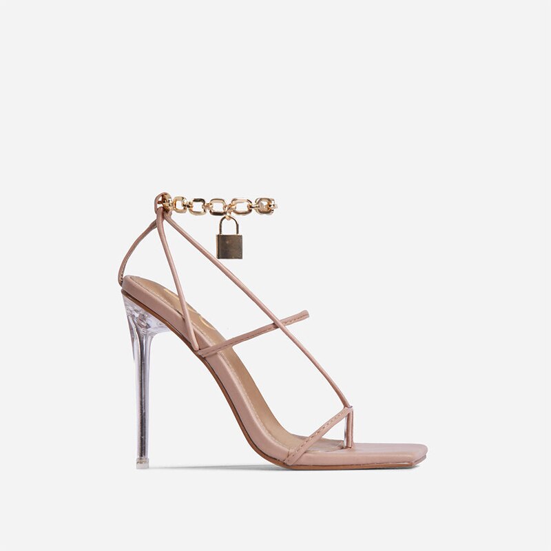 Metal Chain Cross-Tied Thin Heels