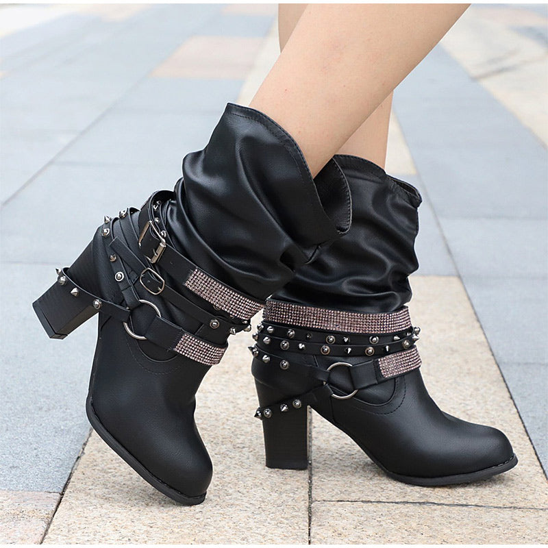 Rivet Buckle Strap Boots