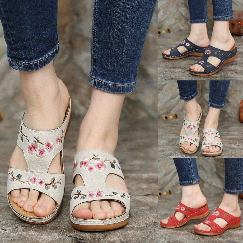 Flower Platform Colorful Ethnic Flat Slippers