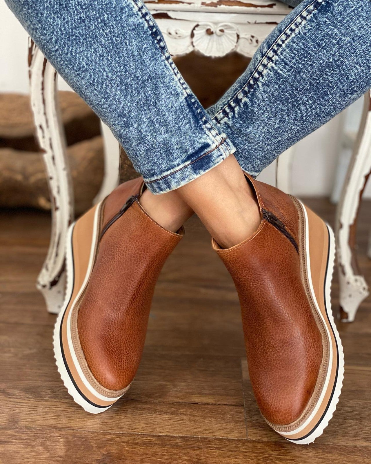 Round Toe Lace Up and Zip Wedges Boots