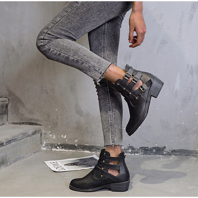 Breathable Square Heels Hollow Out Ankle Boots