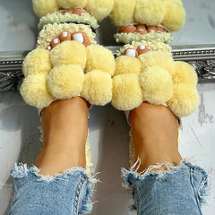 Fur Flock Cork Furry Fluffy Slippers