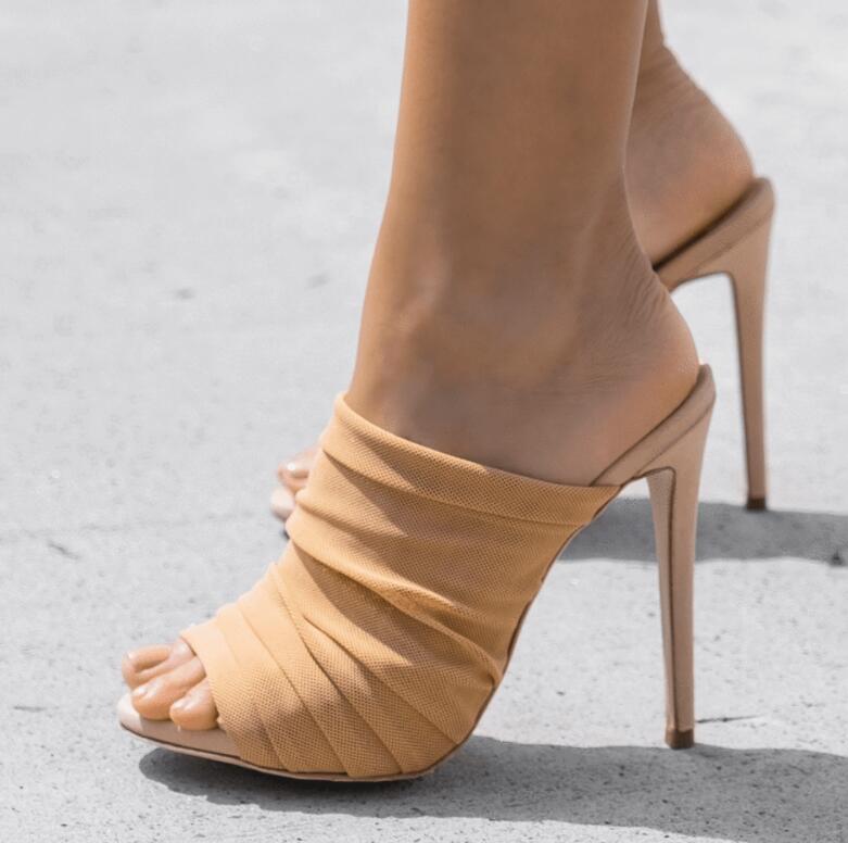 Casual Wrinkles Bare Ankle Heels Sandals