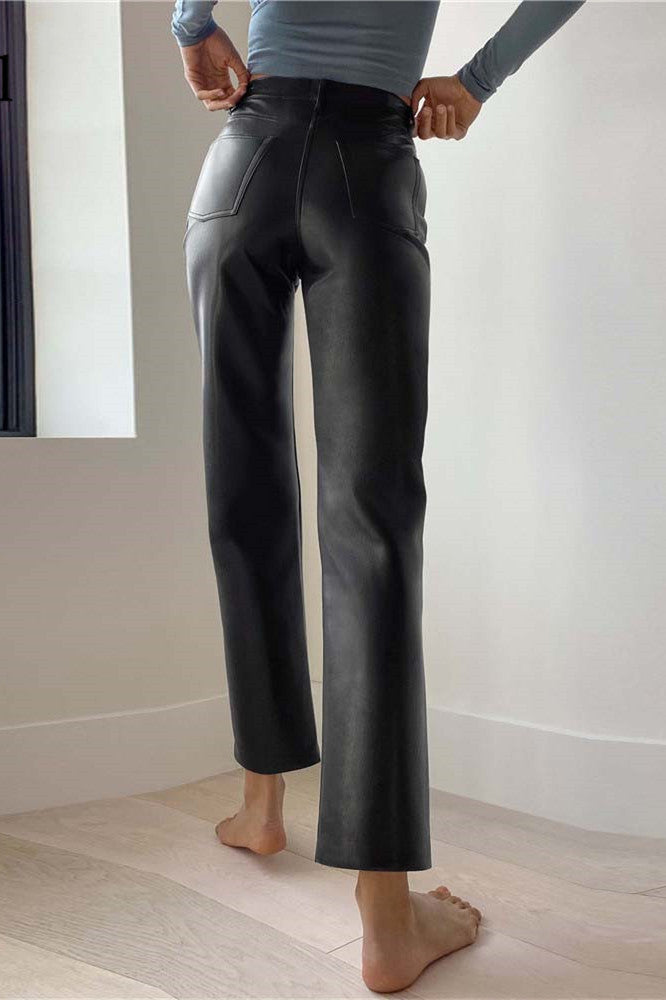 Faux Leather High Waist Straight Leg Pants