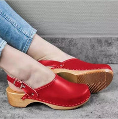 Pu Leather Clogs Strap Buckle Sandals