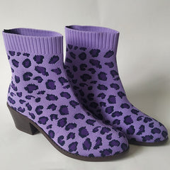 Leopard Ankle Knitting Sock Boots