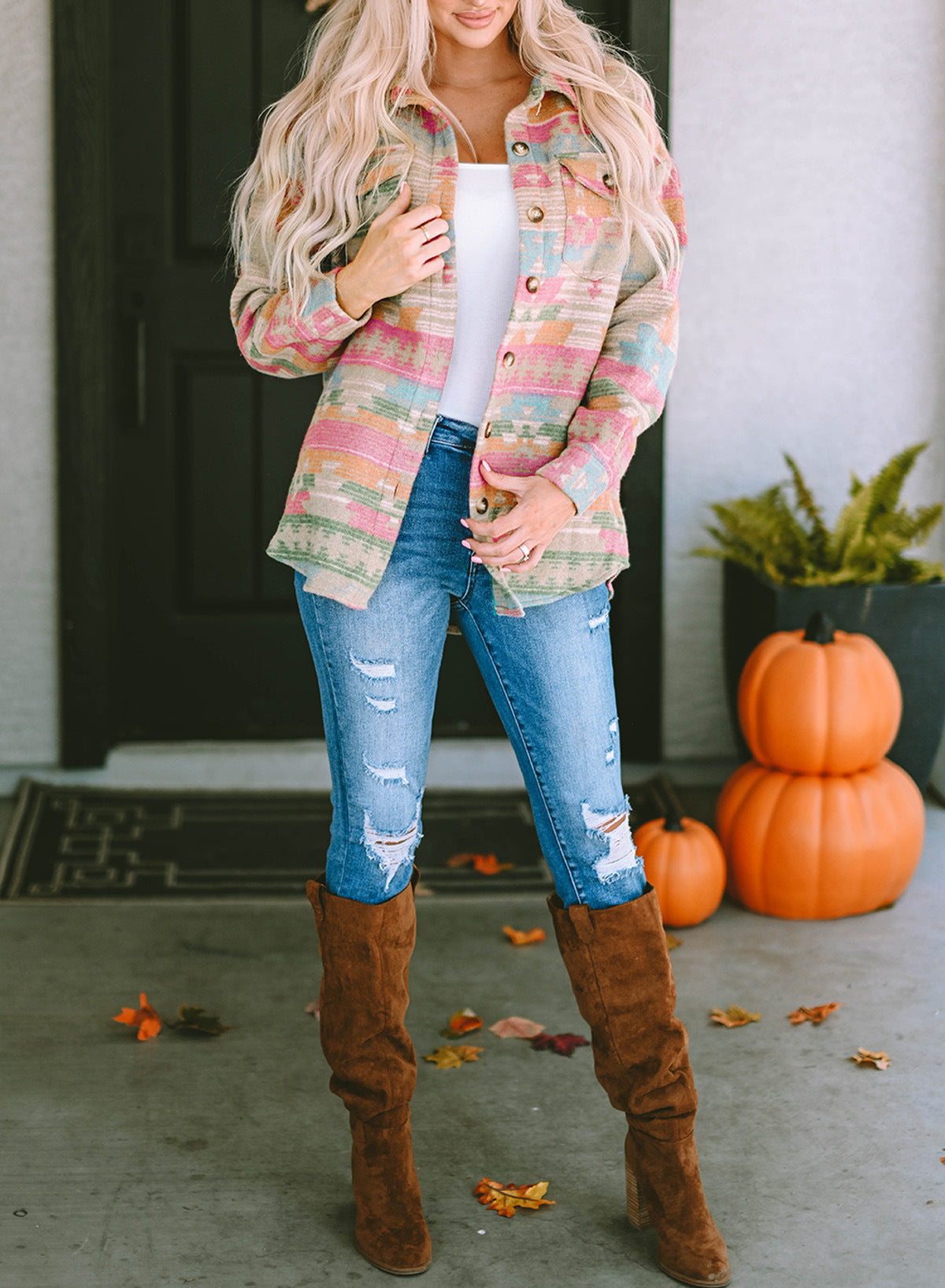 Western print single breasted jacket