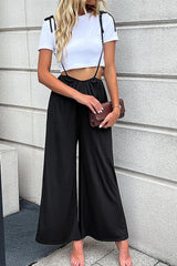 Black High Waist Lace-up Overalls Pants