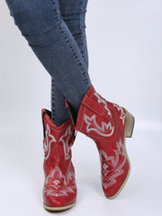 Embroidered Floral Chunky Heel Martin Boots