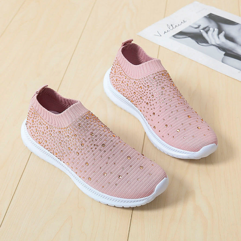 Rhinestones Hollow Out Knit Sneakers