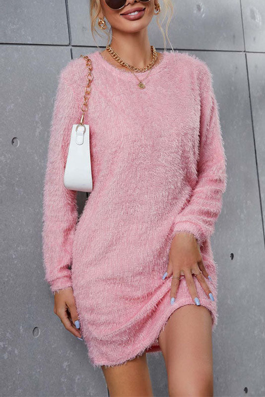 Pink Comfy Plush Sweater Dress