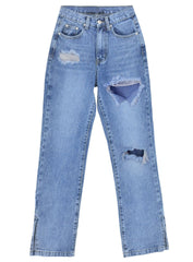 Distressed Ankle Slits Micro Flare Jeans