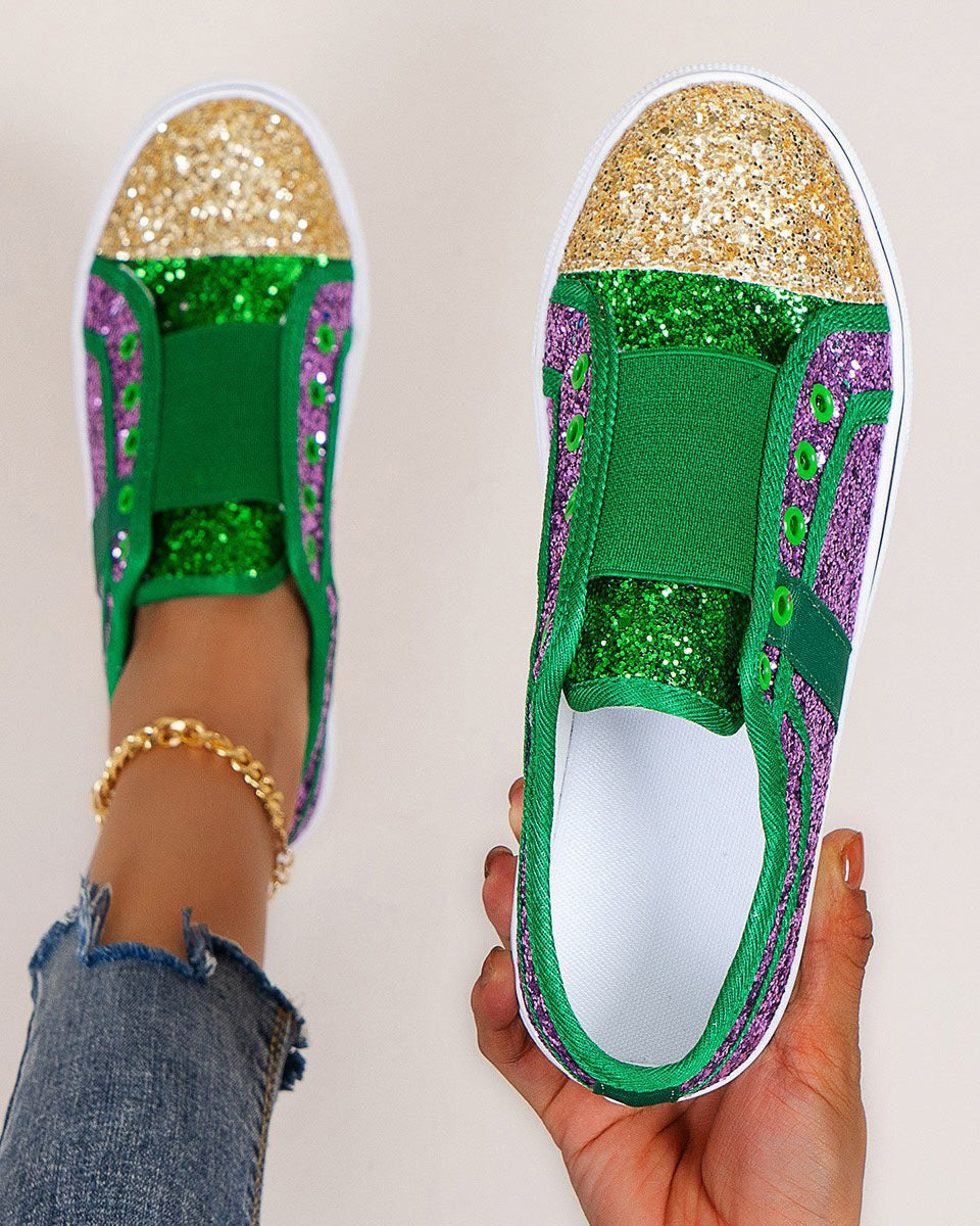 Sequin Colorblock Slip-on Canvas Shoes