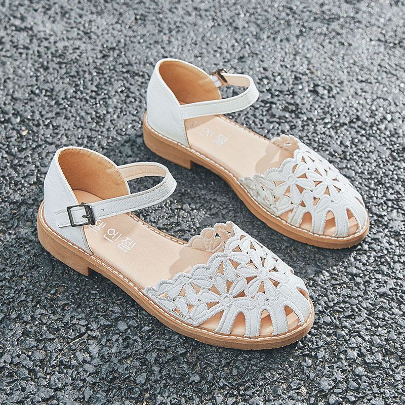 Retro Round Toe Sewing Buckle Sandals