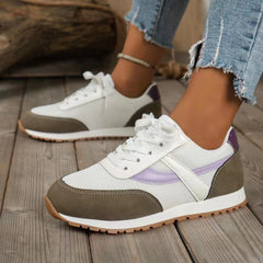 Round toe mesh patchwork tendon sole sneakers