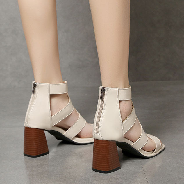 Retro Thin strap Thick heel Roman Sandals