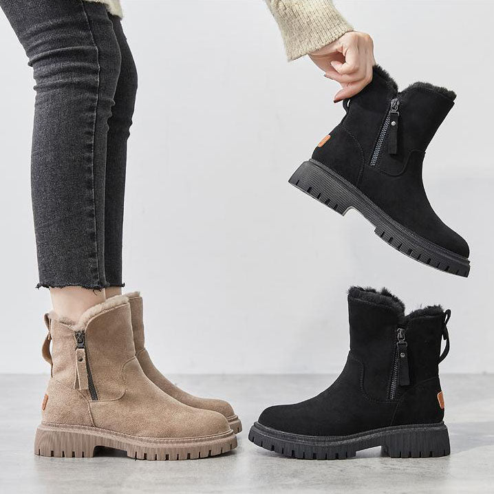 Side-zip fleece ankle snow boots