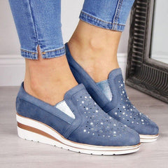 Wedge Rhinestone inner Heightened Loafers