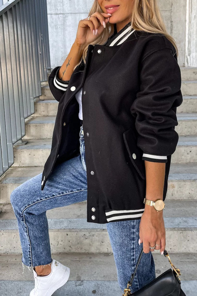 Classic Pocket Contrast Baseball Wool Jacket